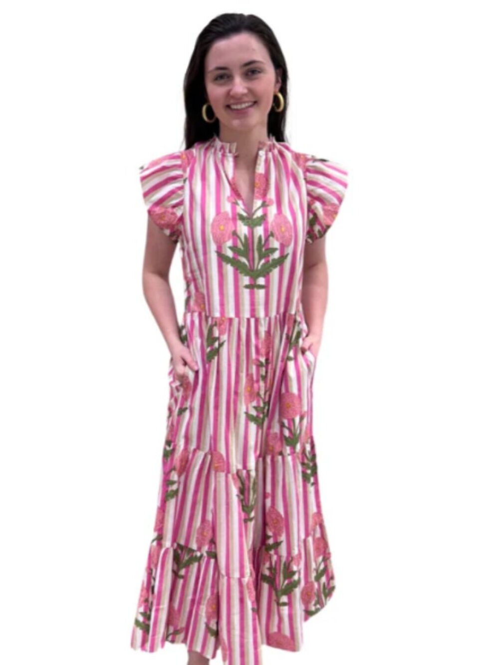Liza Byrd The Tinley Pink Floral Stripe Long Dress XL